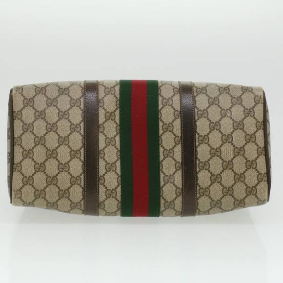 GUCCI Web Sherry Line GG Canvas Boston Bag PVC Leather Beige Green Auth rd4090 - Picture 5 of 16